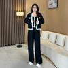 Spring Knit Korean Casual Patchwork Outerwear Camisole & Long Pants 3-Piece Plus Size Women's Set