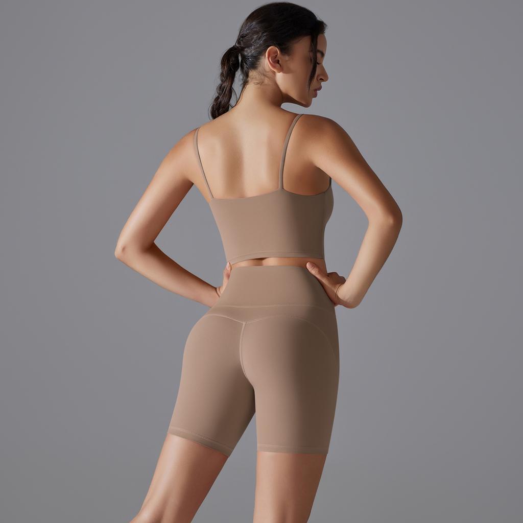 Auroth Women Yoga Sports Set Sleeveless Gym Workout Outfits Backless Bra Push Up Shorts Fitness Sportswear