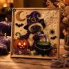 Creative Gifts for Cat Lovers Halloween Witch Hat DIY 3D Pearl Painting Kit with Frame, Hand-Pasted Art Craft Adults, Relaxing Handcrafted Living Room