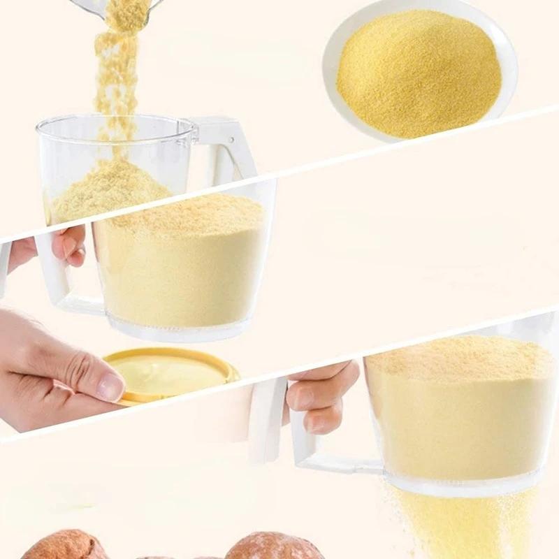 Griff Presse Tasse Form Mehl Sieb Backen Puderzucker Pulver Sieb Sieb Filter mit Deckel Küche Werkzeug Küche Gadget