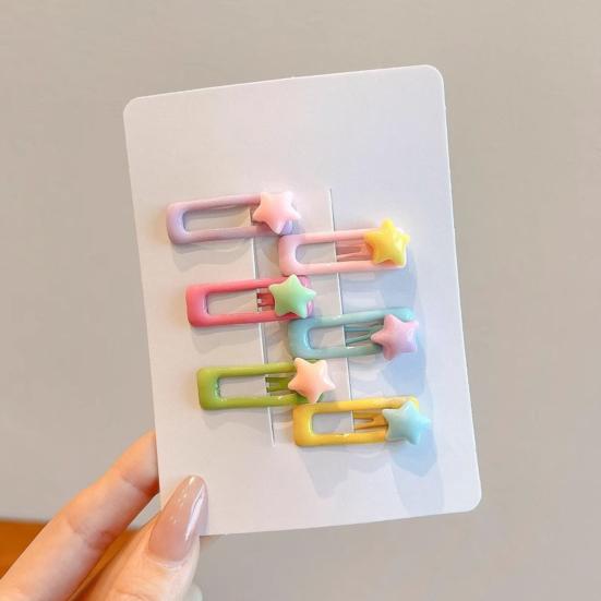 5/6Pcs Girl Hairpins Macaron Color Cartoon Fruit Flower Star Shapes Round Edge-Free Design Hair Clips Side Bang Hair