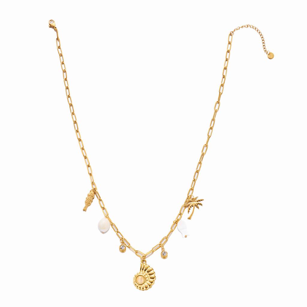 Bohemian Beach Inspired Stainless Steel Pendant Necklace With Shell And Sun Design For Women