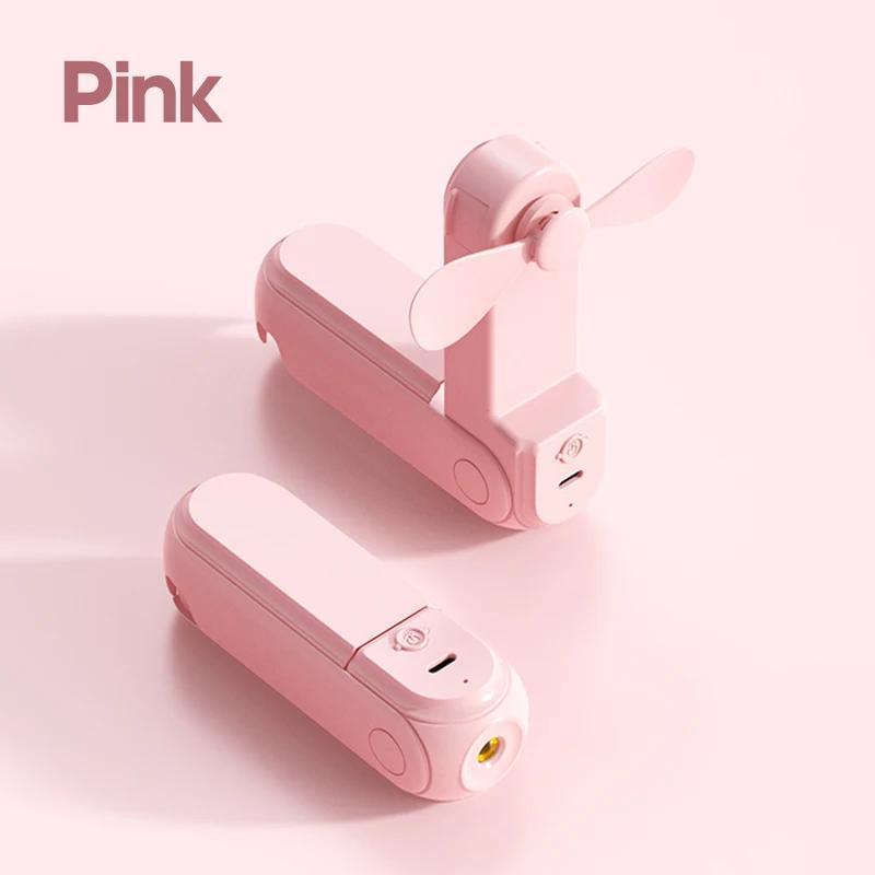 New Handheld Small Fan Portable Creative Mini Three Speed Adjustable Solid Color Charging Folded Fan LED Lighting Phone Holder