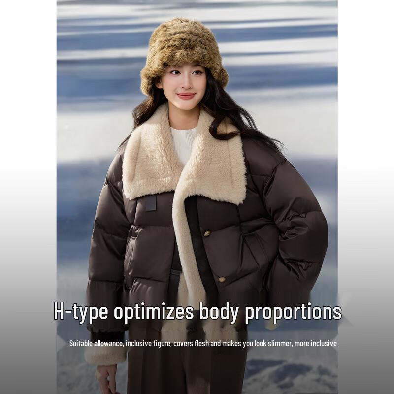 

Qiushui Yiren 2025 Winter Retro Lapel Spliced Short Down Jacket L