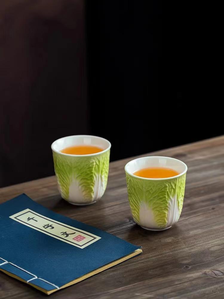 Tazza di Porcellana Giada Grasso di Montone Ceramica Fatta a Mano Set da Tè Fortuna Cavolo Simbolismo Ricchezza Regalo per la Casa Cerimonia del Tè Gongfu