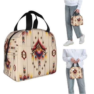 Ikat Pattern Embroidery Abstract For Design Insulated Lunch Bag for Women Children Portable Food Boxes Thermal Lunch Box Tote