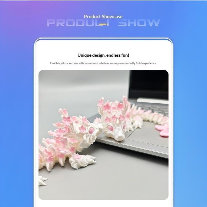3D Printed Cherry Blossom Dragon Movable Joint Dragon Model Gifts Home Office Desktop Ornament Landscape Craft