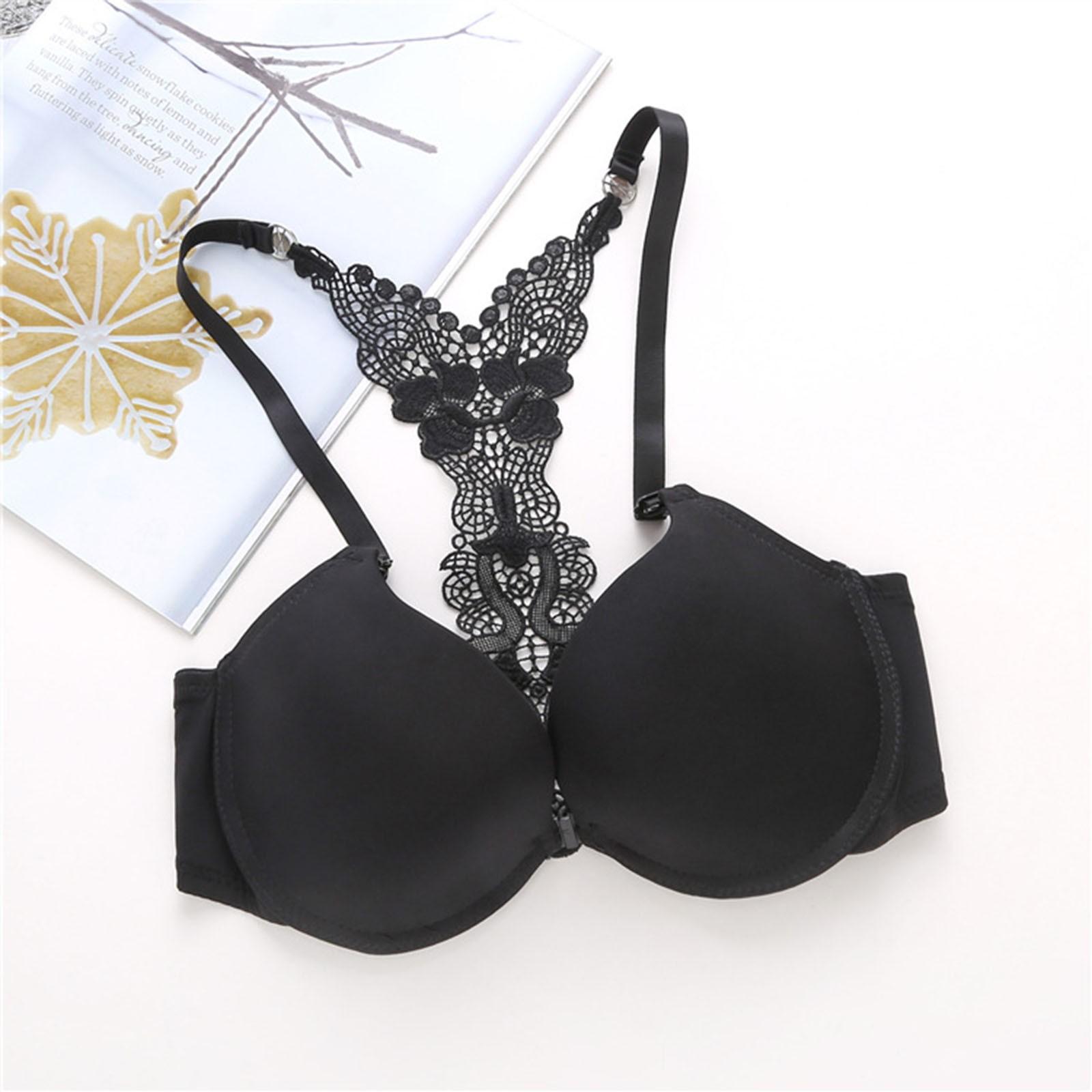 

Women s Bra Front Button Y-shaped Back Gathering Butterfly Lace Underwear 38 чёрный