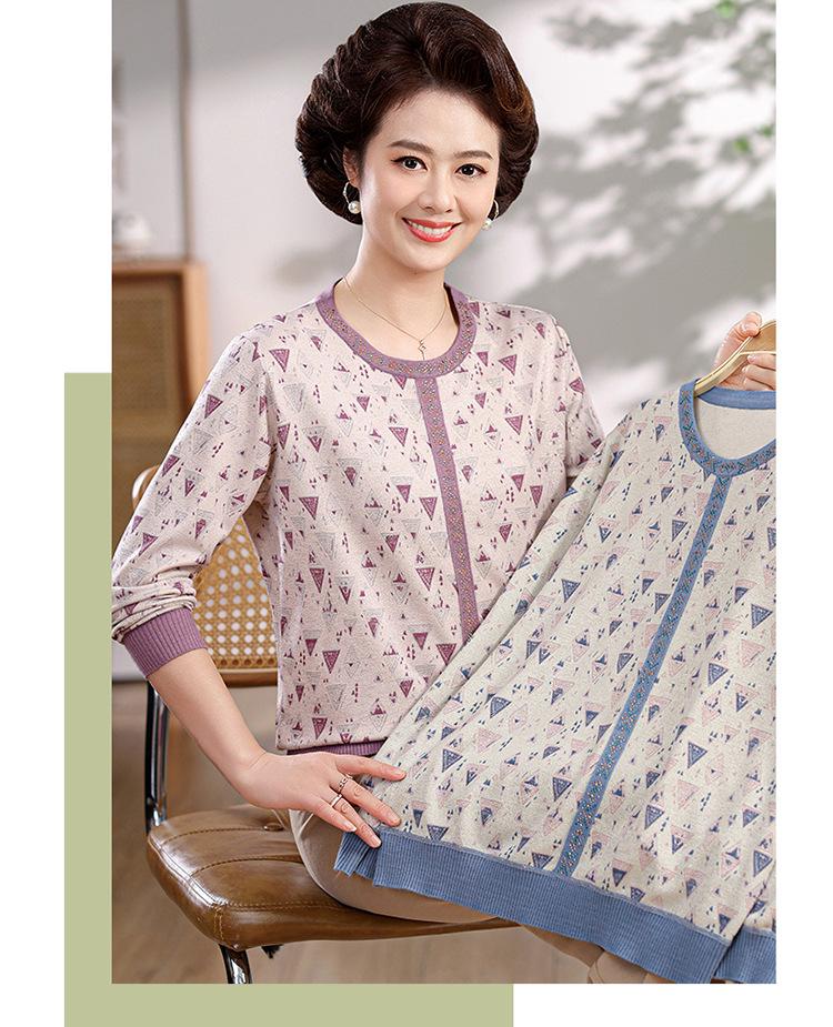 Spring 2026 Long-Sleeve Knit Top for Middle-Aged & Elderly Women