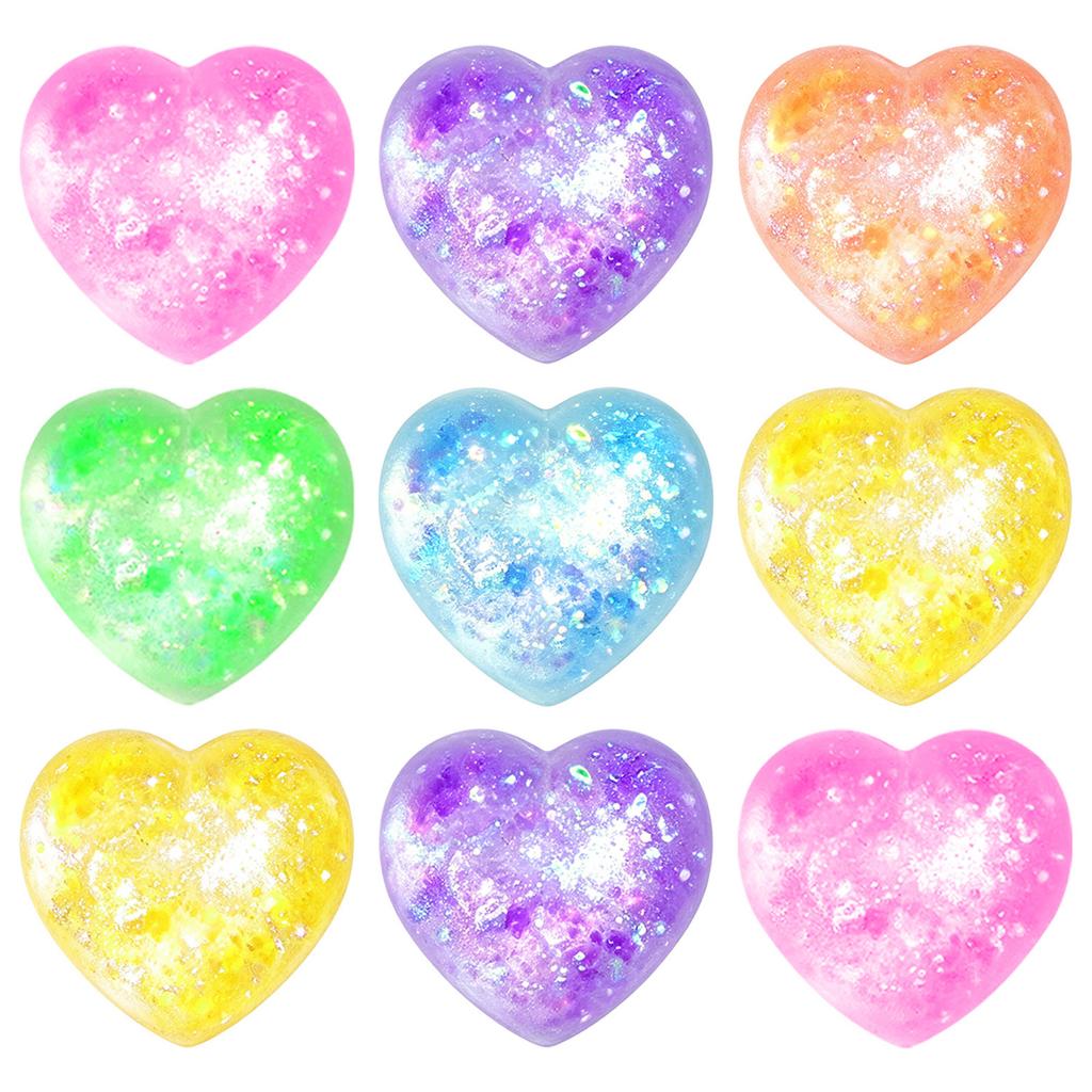 Heart Shaped Stress Relief Toy Set Soft Squeeze Sensory Fidget Toy with Glitter and Star Confetti for Anxiety and Focus Improvement