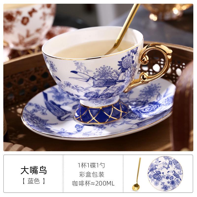 

Высококачественный французский фарфоровый кофейный набор из костяного фарфора с цветочным и птичьим рисунком, бытовая чашка для послеобеденного чая, чашка для воды 200ml синий