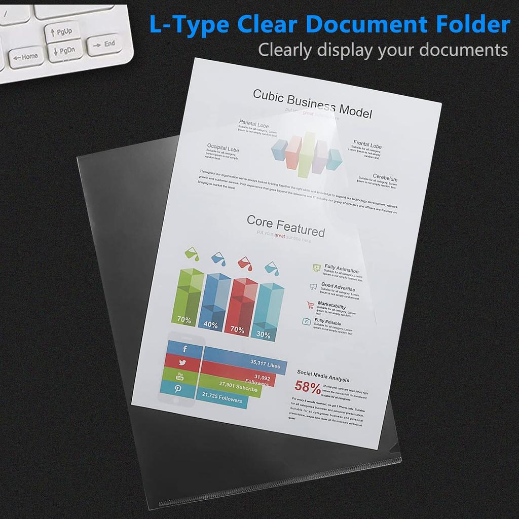 24 Pack Clear Plastic Document Folders Project Pockets for Letter Size A4 Papers, Transparent Sleeves