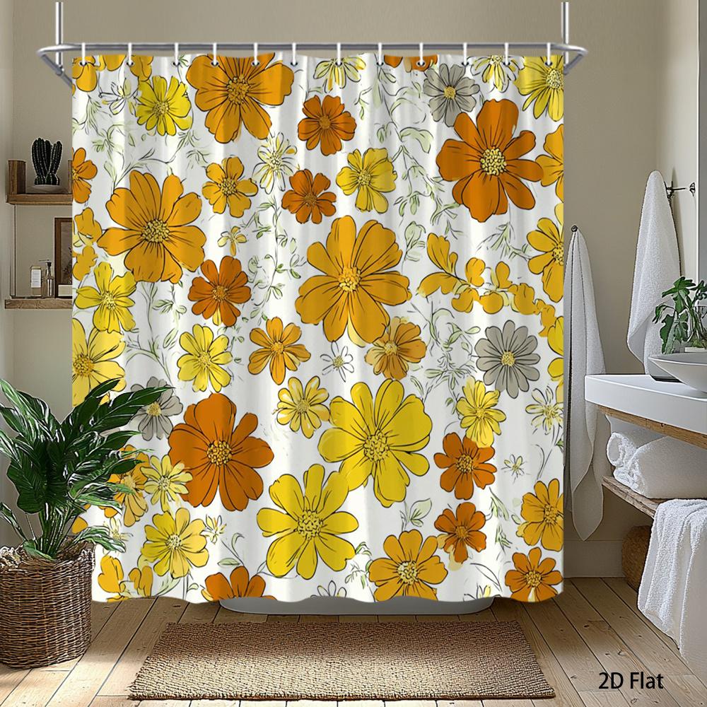 1pc Vintage autumn floral pattern shower curtain, polyester fabric, machine washable, suitable for bathroom décor.