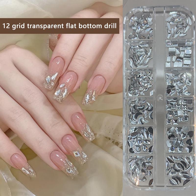 12 Grids Sparkle  Flat Bottom Glitter  Geometric Irregular Nail Art Decorations Diy Manicure Tool Accessories