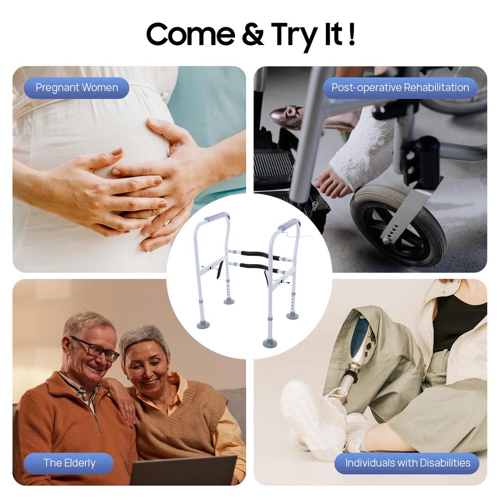 Toilet Safety Rails, White Floor-standing Bathroom Safety Frame for Elderly, Pregnant, Disabled,and Adjustable Height 65-78cm