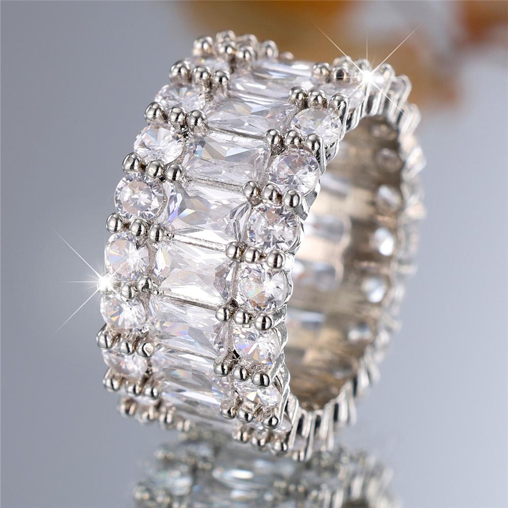 Female White Zircon Stone Finger Engagement Ring Vintage Silver Color Wedding Band Bridal For Women