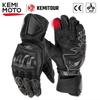 KEMIMOTO Leather Motorcycle Gloves Autumn Long Cuff Racing Gloves Summer Kevlar Knuckle Protect Moto Glove For Men Professional