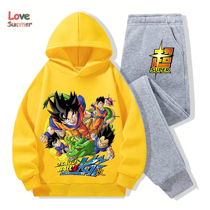 2-teiliges Jungen-Hoodie-Set Anime-Hoodie-Hose 3-14 Jahre Kinder Trainingsanzug DragonBall Kleidung Goku Hoodie Jungen Sweatshirt Sportlich Geschenk Ideal Täglich Outdoor-Bekleidung