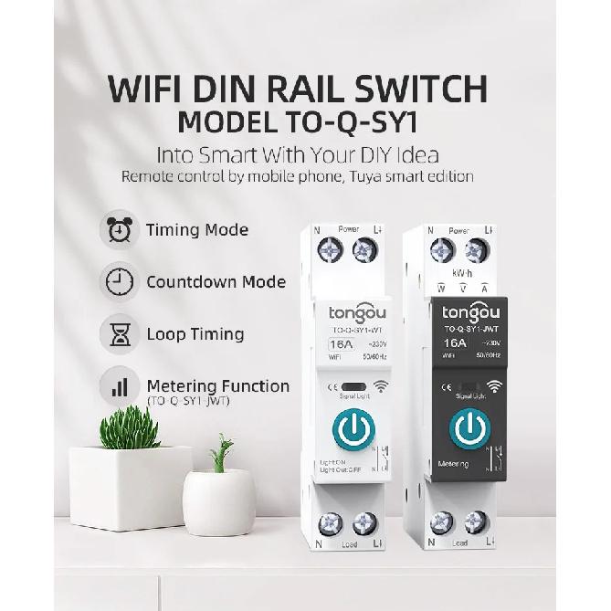 TUYA WIFI Smart Circuit Breaker energy meter 1P 16A DIN Rail for Smart Home wireless Remote Control Smart Switch by APP TONGOU