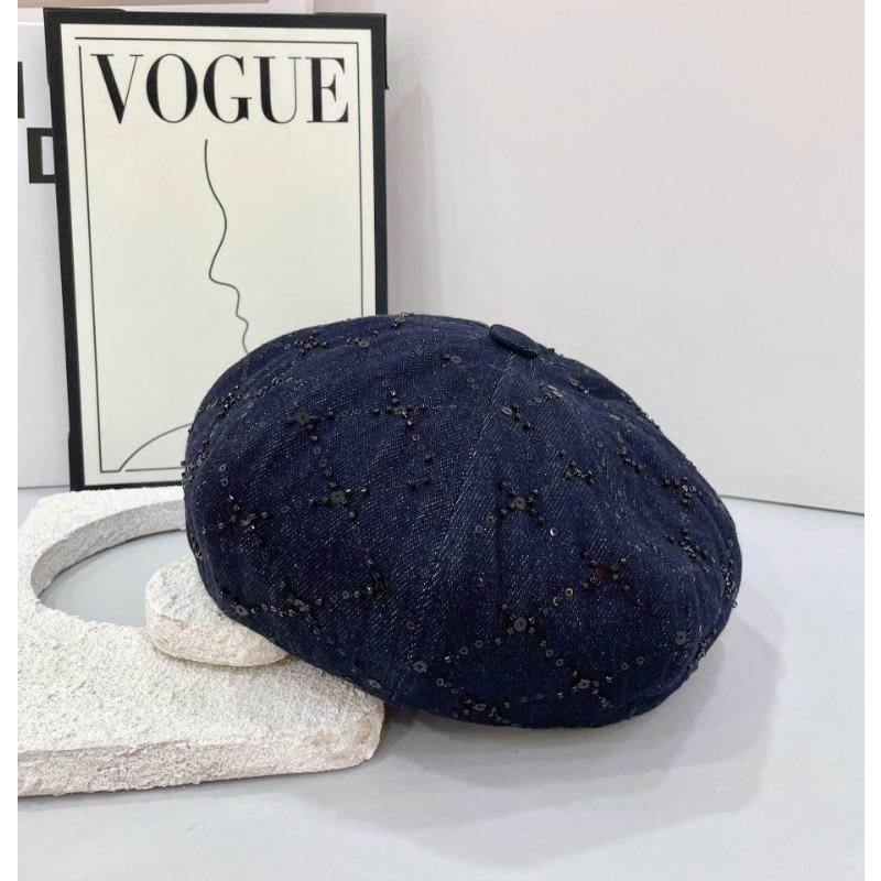 

25 осень новый высококачественный тяжелая промышленность яркий бриллиант джинсовый берет женская шляпа тренд