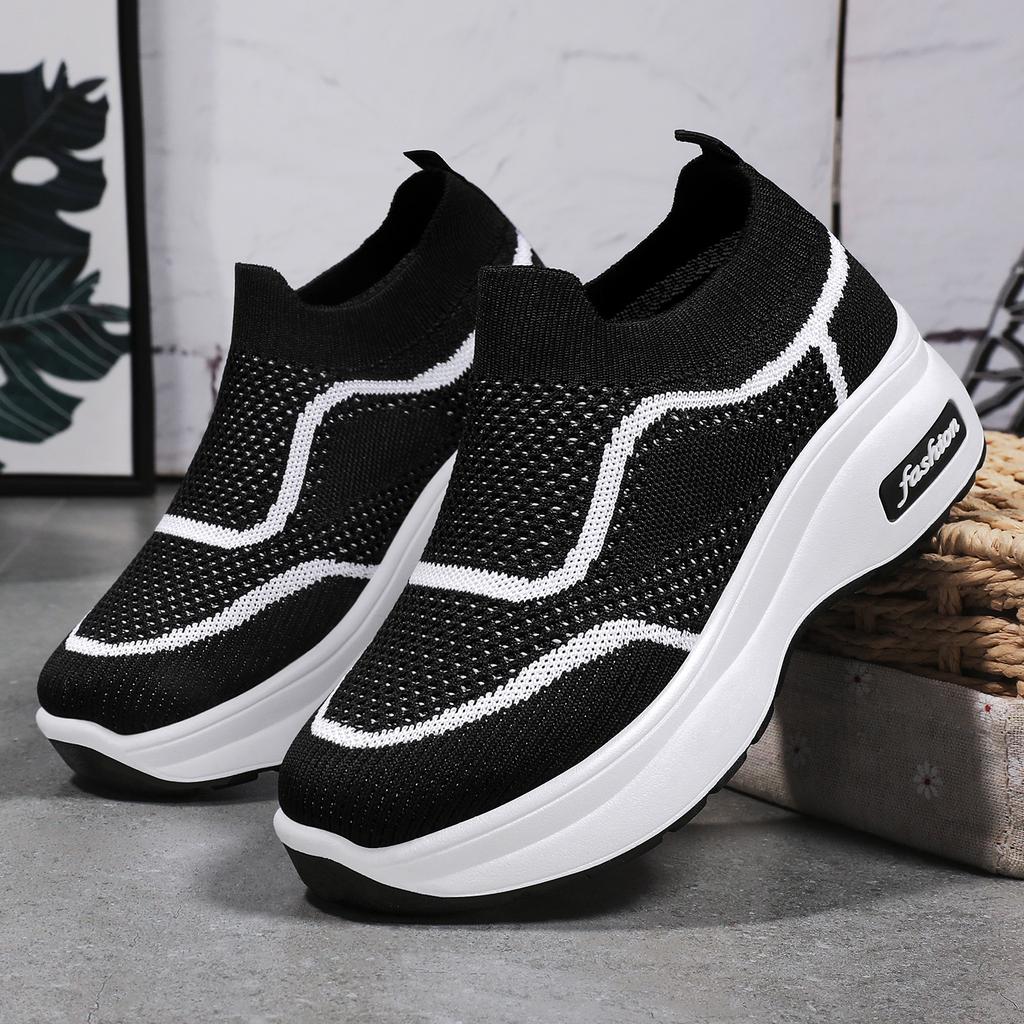 Unisex Shoes Casual Style Heightening Shoes New Fly-woven Breathable Platform Mesh Shoes