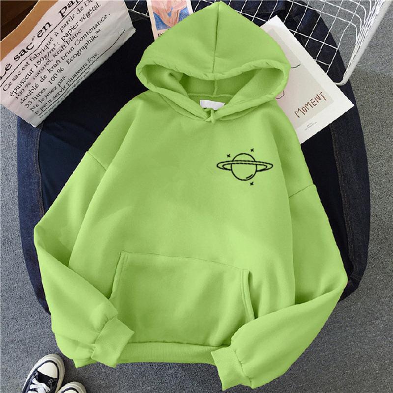 Sweatshirts Velvet Winter Women's Cute Saturn Printing Hooded Female 2025 Thicken Warm Casual Loose Hoodies Lady Autumn Tops