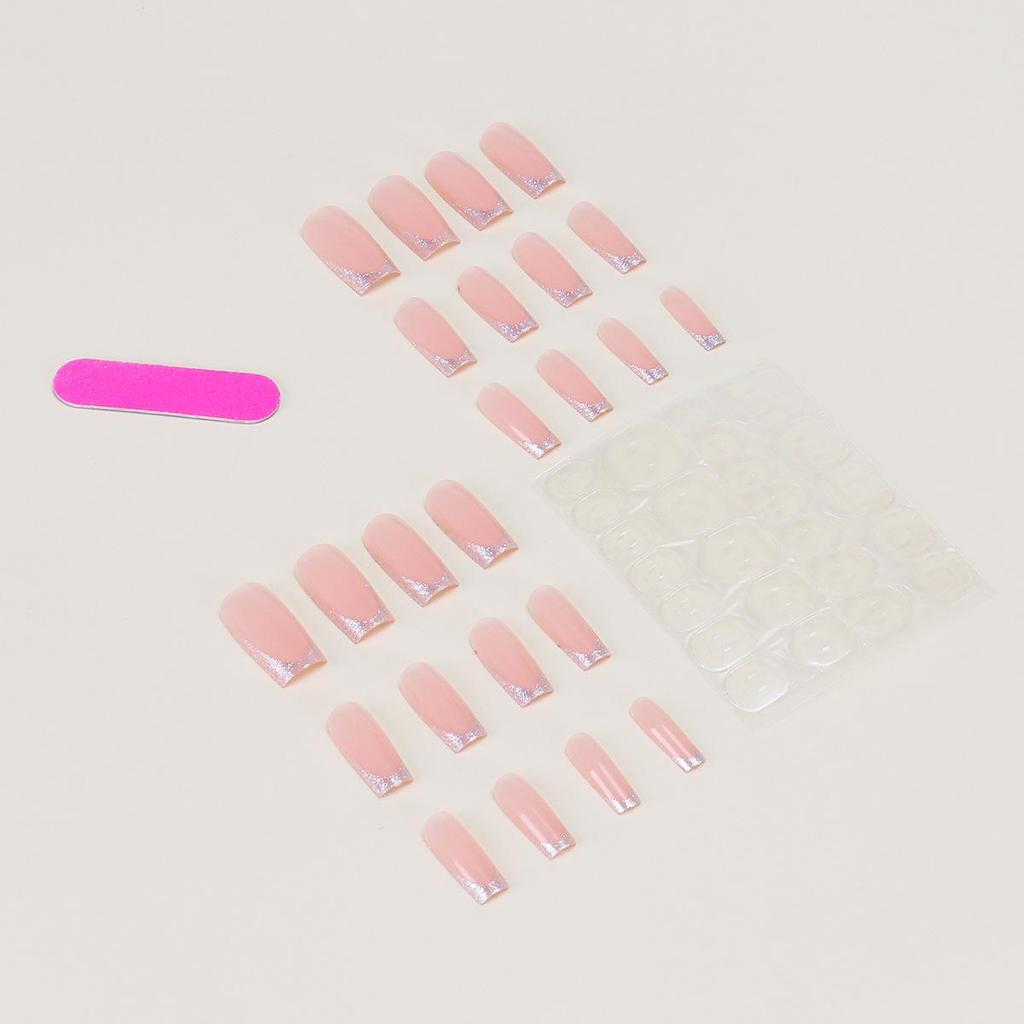 Medium Square French Style Super Flash Fake Nails - 24 Piece Set