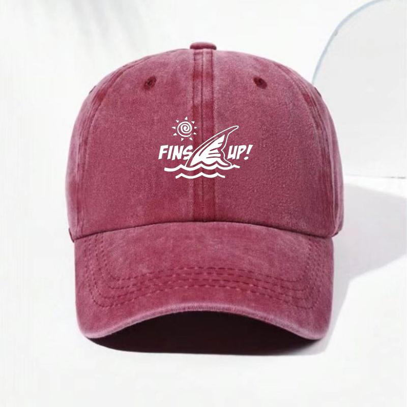 

Vintage Washed Cotton Baseball Cap Adjustable Distressed Trucker Hat for Men Women Coastal Style Cotton Cap Fins Up Beach Life розы красного