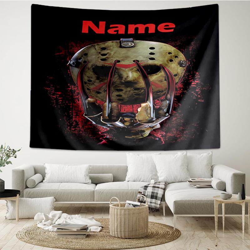 Custom Name Friday the 13th Print Tapestry, Backdrop, Easy Setup, Ideal for Bedroom, Office & Living Room, with Aesthetic Wall Hanging Decor.