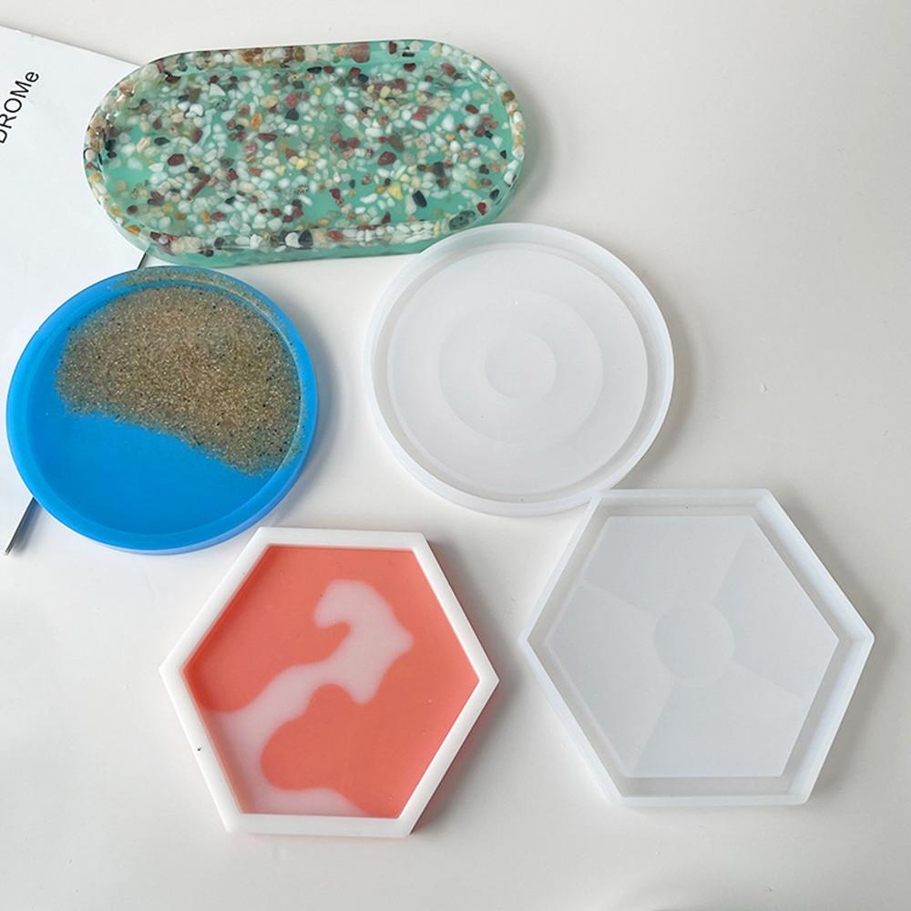 Ovales Tablett Silikonform Sechseckiger Untersetzer Epoxidharzform für DIY Schmuck Teller Aufbewahrungshalter Harzform Handwerk Heimdekoration