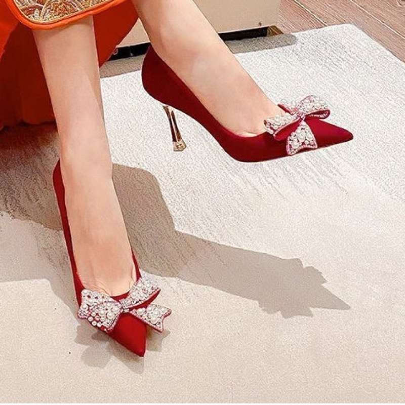 High heels women's thin heels Xiuhe wedding shoes women's 2025 spring and autumn new bridal red shoes Chinese wedding toast wedding