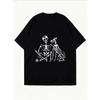 Vintage Black Oversized T-Shirt with Skeleton & Dog Bone Print – Halloween Dark Aesthetic Fun Graphic Top