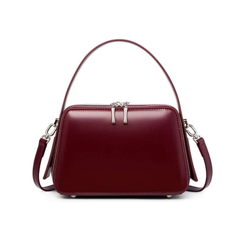 HIFASHION Smooth Cowhide Leather Top Handle Bags Women Casual Work Daily Small Shoulder Crossbody Purses Square Ladies Handbags