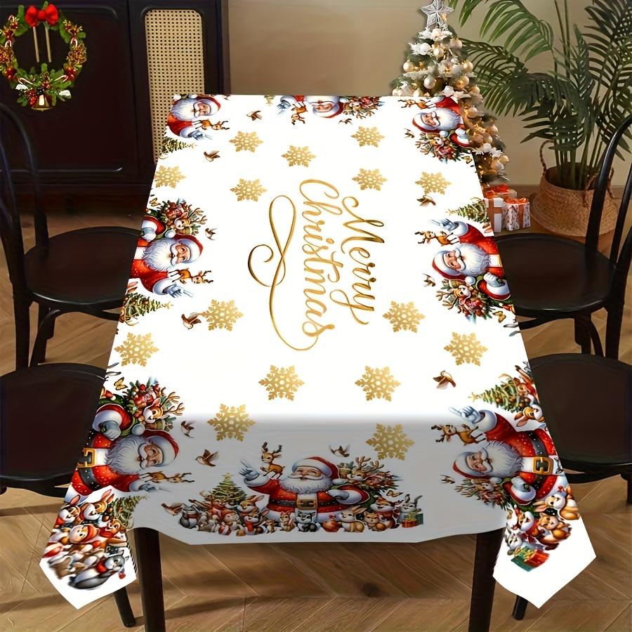 Christmas Tablecloth With Santa Snowflakes And Reindeer Winter Holiday Table Decor Festive Dining Room Cloth