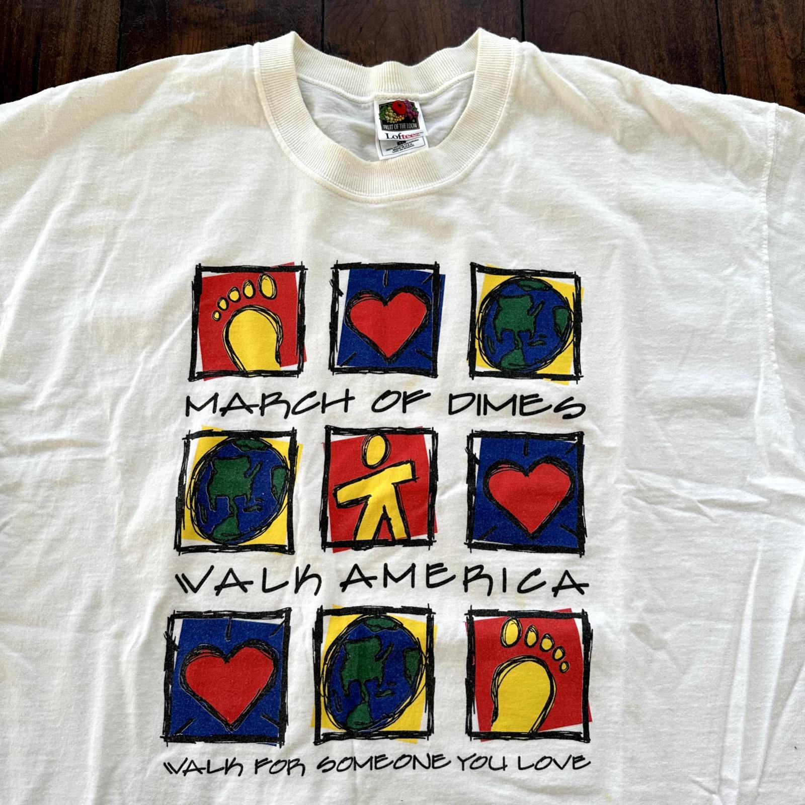 March of Dimes Vintage T Shirt Y2K Love Keith Haring Art Earth Music Band USA S