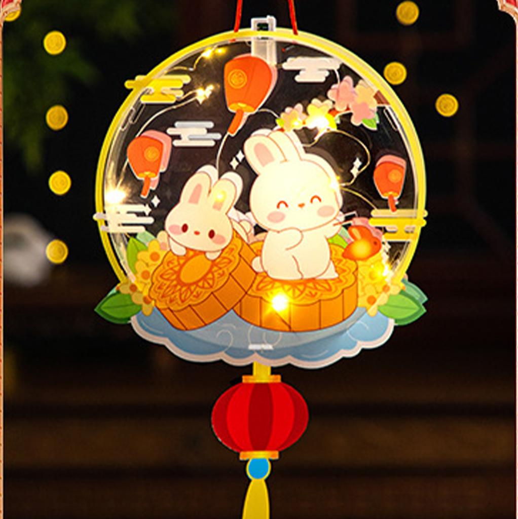 Children'S Handmade Rabbit Lantern Festival Glowing Decoration Lotus Pvc Led Chinese Vintage New Luminous Year Lanterns Material