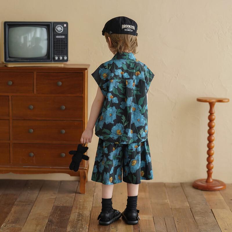 Boys' Sleeveless Floral Print Cotton Summer Set