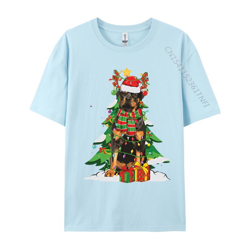 Santa Reindeer Rottweiler Dog Xmas Tshirt Graphic Tee Shirt Male Vintage Cotton Tops Tees Cute Oversized T Shirt
