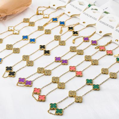 Collar de Trébol de Cuatro Hojas Brillante de 10 Flores Doble Cara de 13 mm Cadena de Suéter para Mujer de Gama Alta No Descolorante Cadena para Clavícula