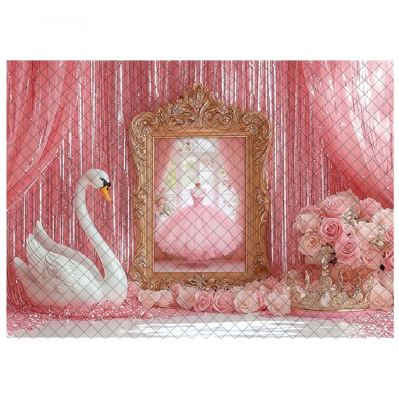 LS Fotografie Hintergrund Ballettschläppchen Schwan Rosa Vorhänge Dekoration Mädchen Prinzessin Geburtstagsparty Cake Smash Foto Kulisse Studio
