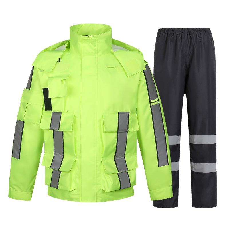 Highway Traffic Duty Waterproof Reflective Raincoat & Pants Set for Cycling