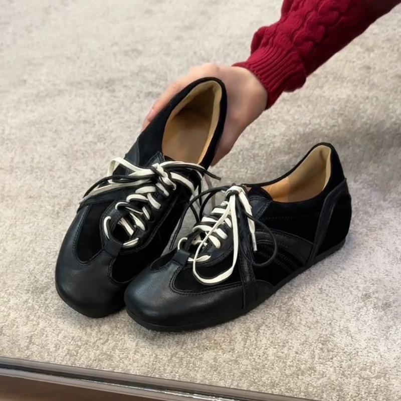 Cowhide Version Retro Black German Training Shoes Lace-up Women's Thick Slope Bottom Casual Board Shoes Versatile Sports Shoes Tide
