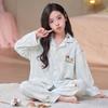 100% Cotton Girls Pajama Set Long Sleeve Cartoon Print Sleepwear Open Front Robe Style Fall