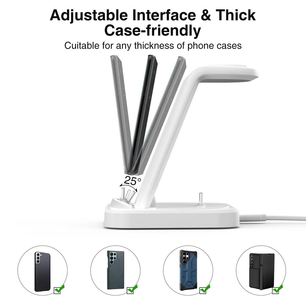 4 In 1 Fast Wireless Charger Wireless Charging Station for Samsung Galaxy Charger With Alarm Clock Watch 6 5 Pro S24 S23 S22 S21