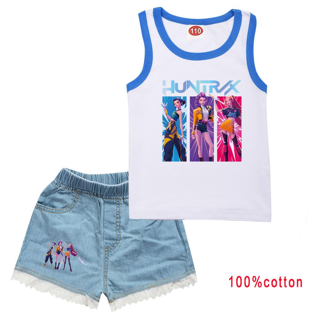 

Детский Девочки Аниме Мультфильм Руми Зои Мира Принт Хлопок Без Рукавов Майка Джинсовые Шорты Набор Одежды 160cm синий