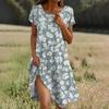 Boho šaty s krátkým rukávem pro ženy Ležérní volný střih letní letní šaty s květinovým potiskem šaty s kapsami