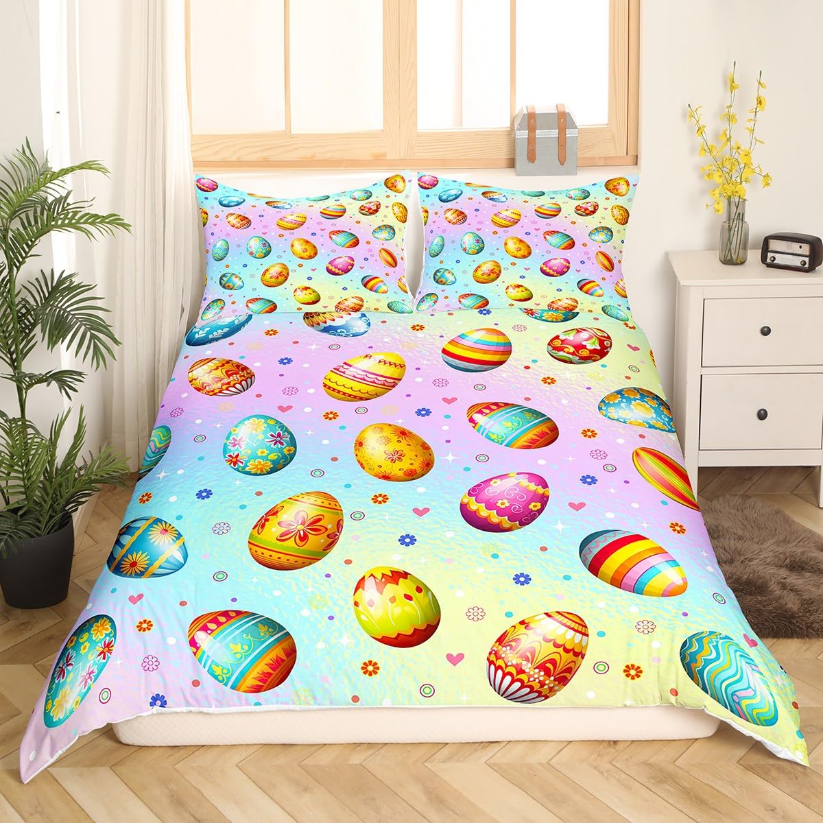 Creative Homewares Unisex Eggs Duvet Covers Queen Size Comforter Covers For Kids Girls Boys Teens Room Decor 1 Comforter Cover 2 Pillowcases No Comforter