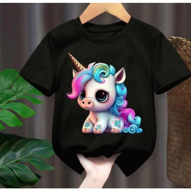 Tops Spring Autumn Printed Clothes Short Sleeve Round Neck Girls' Bottom Top T-Shirt