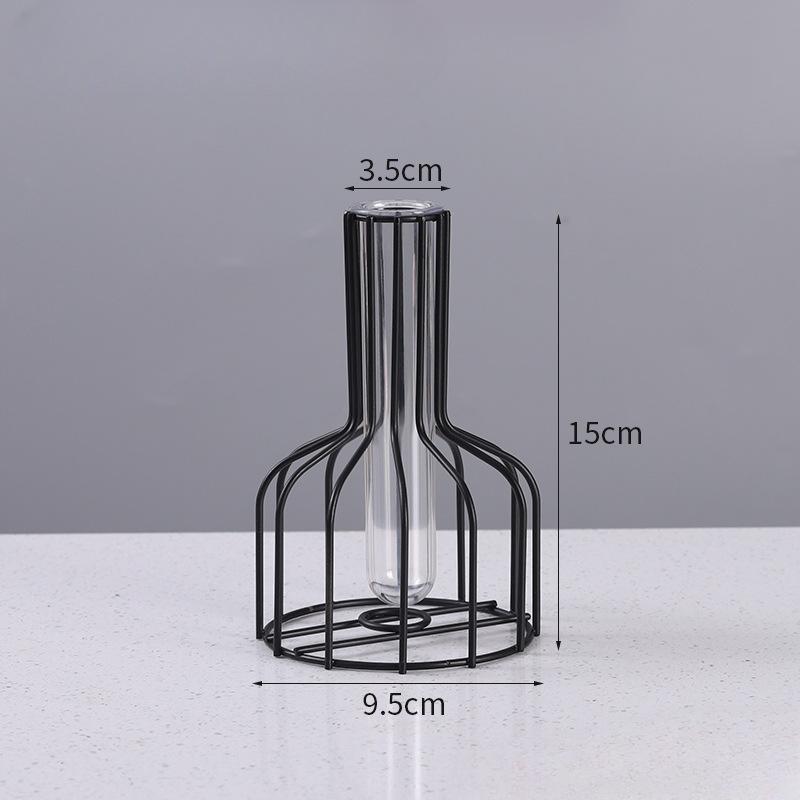 Small Wine Bottle Hollow Iron Vase Decoration Home Living Room Transparent Fake Flower Simulation Flower Dried Flower Container
