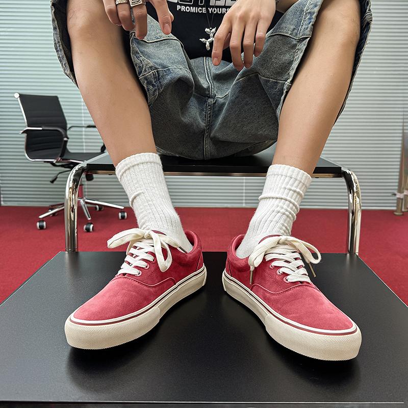 Fashion Red Retro Vulcanized Men's Shoes Comfortable Low Cut Canvas Shoes Fashionable Casual Sports Designer Breathable Flat Shoes